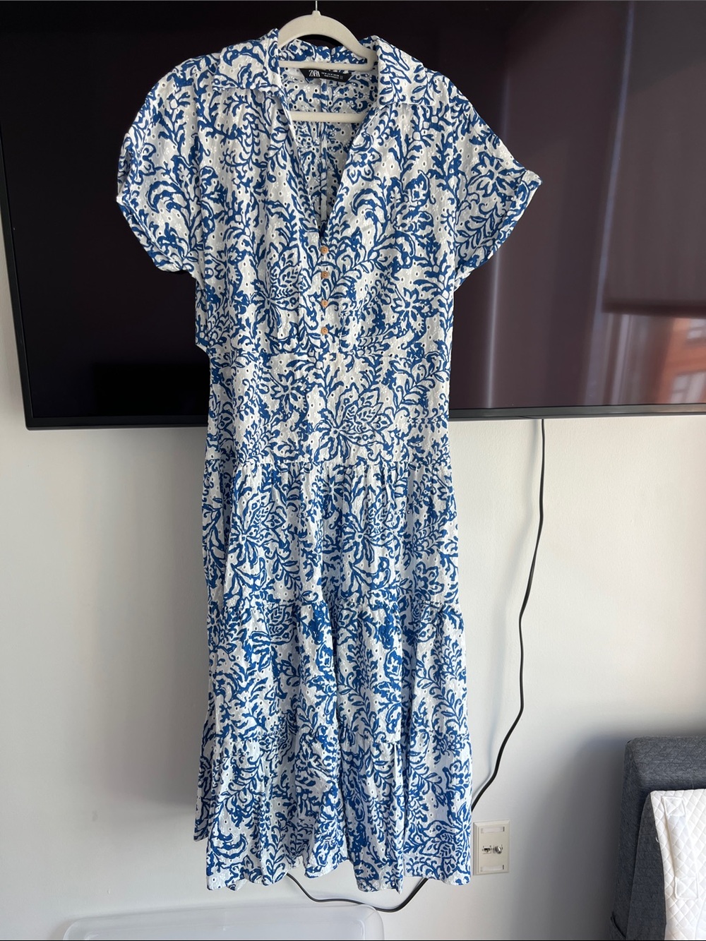 Zara Blue and White Floral Midi Dress